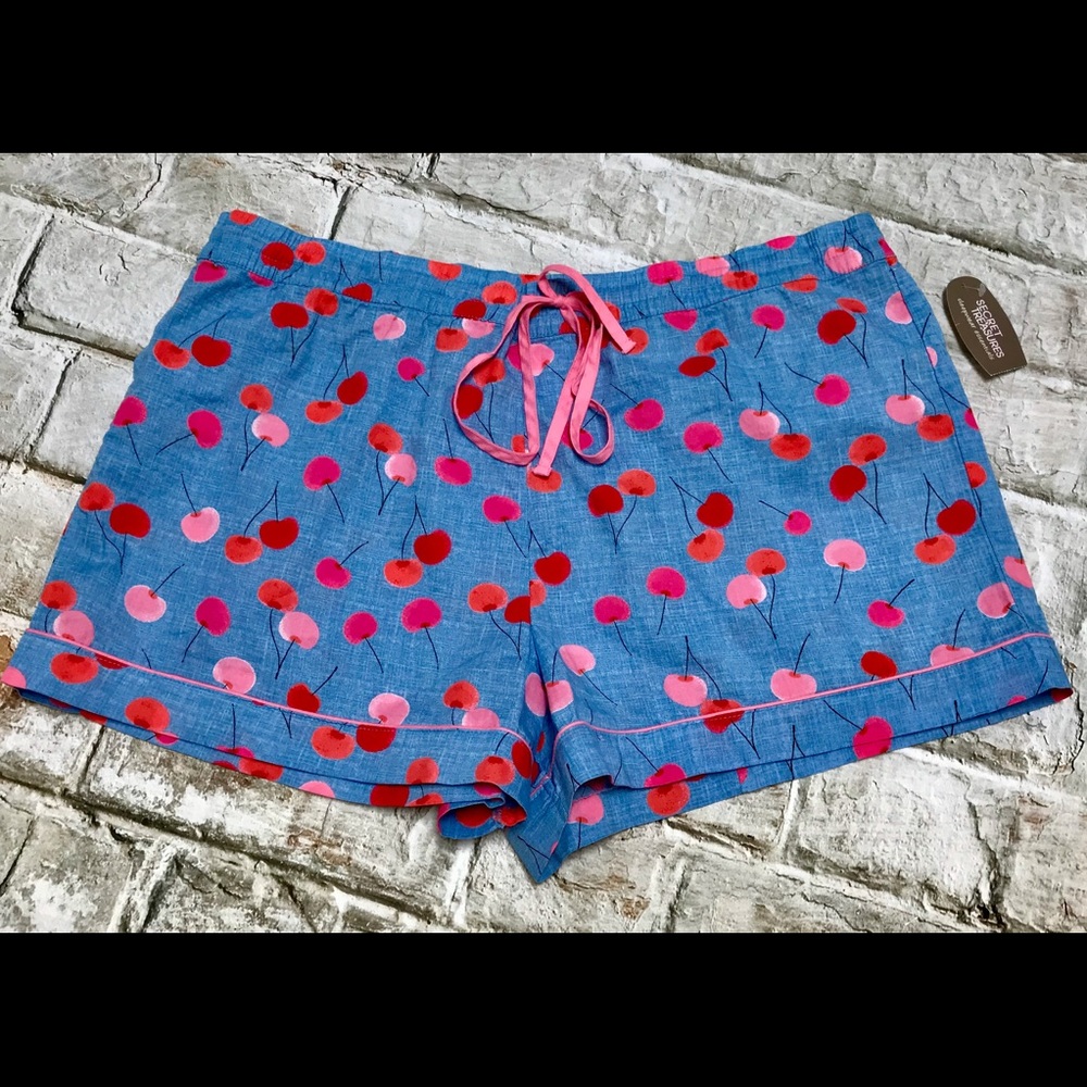 Simple Pleasures Sleep Shorts Blue W Cherries Sz L